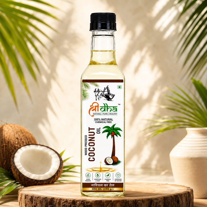 Coconut Oil Wood Pressed (As Like Virgin Oil) 500 ML (455 gm) Ancient Kohlu/Kachi Ghani Method