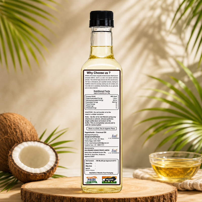 Coconut Oil Wood Pressed (As Like Virgin Oil) 500 ML (455 gm) Ancient Kohlu/Kachi Ghani Method