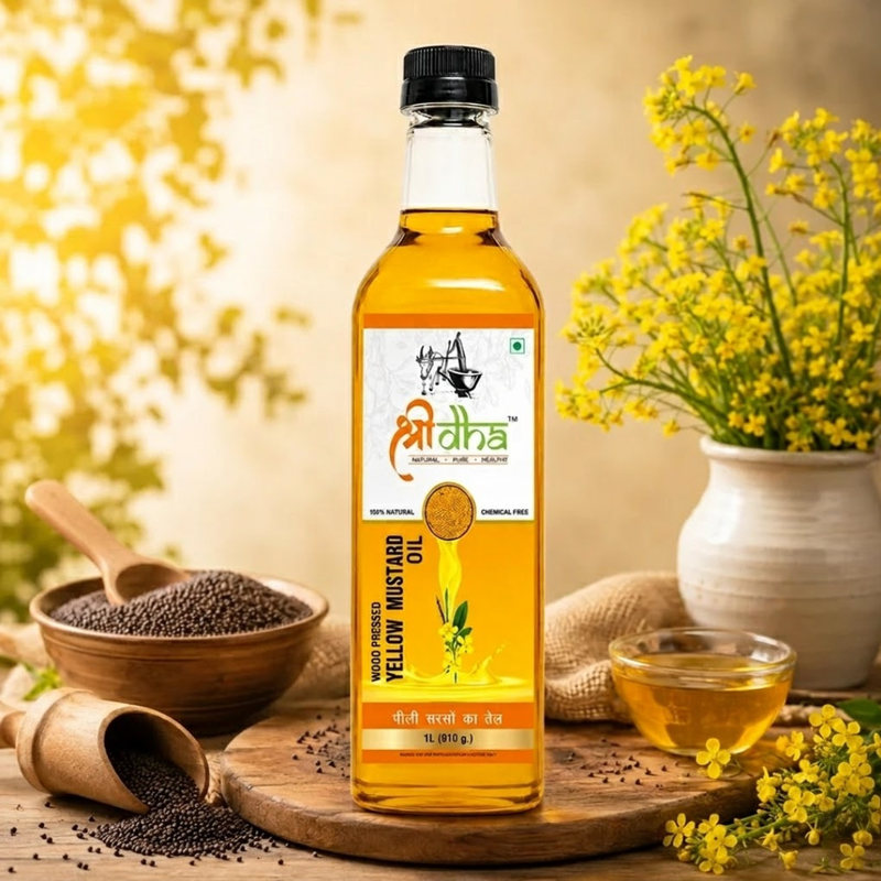 WOOD PRESSED OILS COMBO (AS LIKE VIRGIN OIL) ANCIENT KOHLU/KACHI GHANI METHOD PACK OF 4 (1 LTR EACH) YELLOW MUSTARD, GROUNDNUT, COCONUT & BLACK MUSTARD