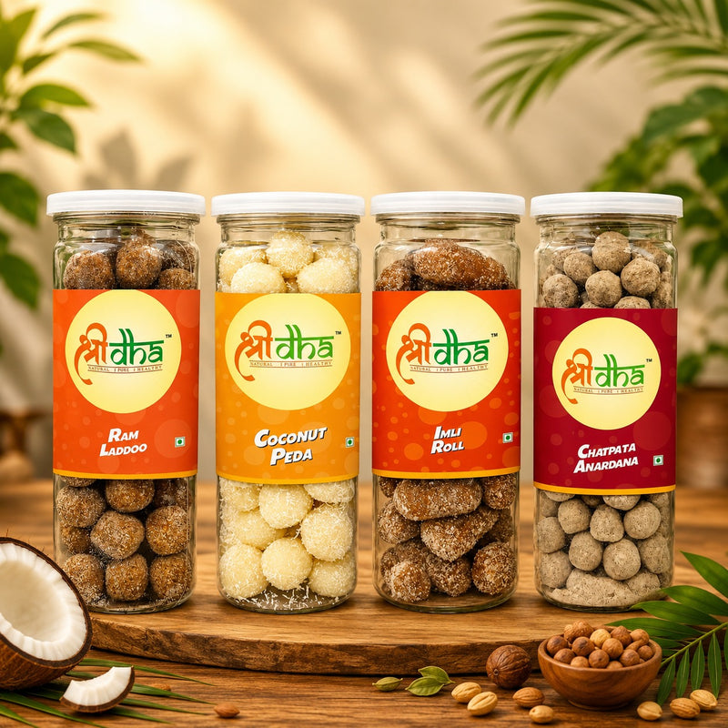 MUKHWAS COMBO PACK OF 4 (230 GM EACH) RAM LADDOO, CHATPATA ANARDANA, IMLY ROLL & COCONUT PEDA