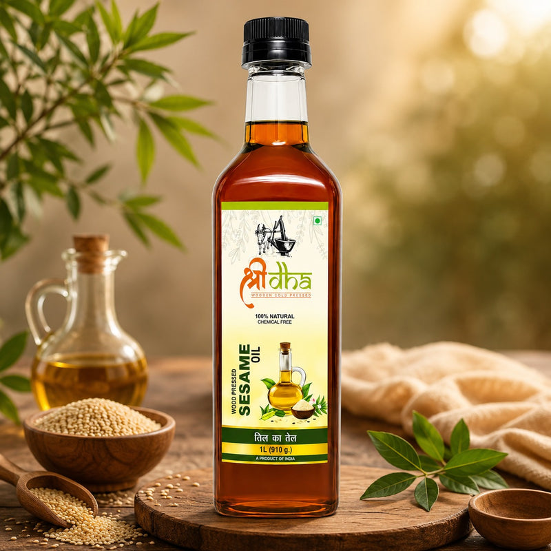 WOOD PRESSED OILS COMBO (AS LIKE VIRGIN OIL) ANCIENT KOHLU/KACHI GHANI METHOD PACK OF 4 (1 LTR EACH) BLACK MUSTARD, SEASME, YELLOW MUSTARD & GROUNDNUT